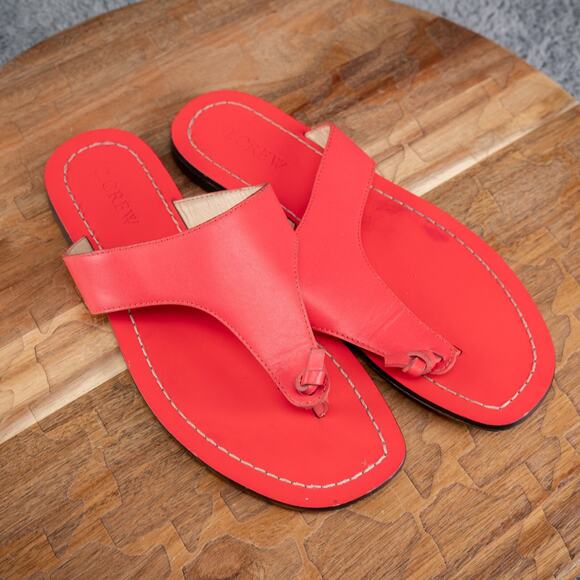 J. CREW Coral Pink Playa Leather T-Strap Sandals Womens Size 6 - Picture 2 of 5